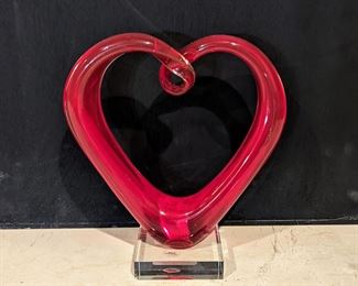 Glass Red Heart Sculpture by Murano Italy