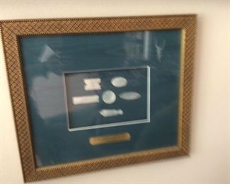 vintage Chinese mother of pearl gaming tokens framed