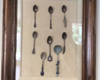 framed sterling spoons