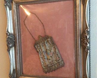 Antique sterling bag framed