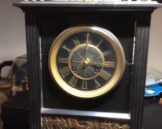 gorgeous antique french black marble clock.  WORKS!