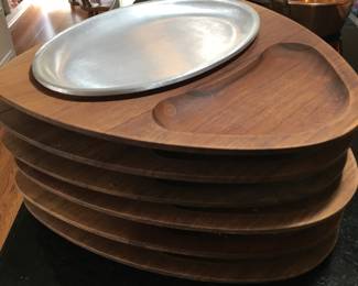 mid century teak and pewter steak set