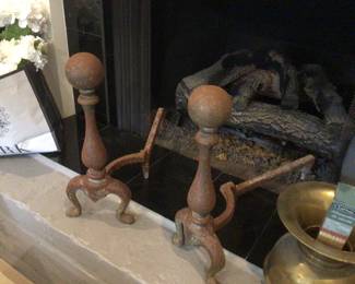 hammered antique brass coated cast iron andirons