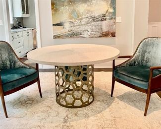 Mr. Brown of London “Angeline” Dining table shown with a pr. Palecek “Woodland” armchairs