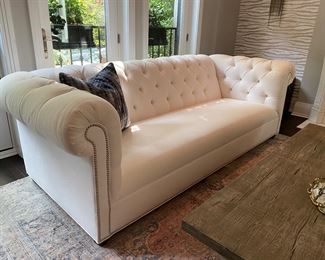 Now $665.00 - Was $950.00 Williams-Sonoma Chesterfield sofa                       31"h x 95"long x 42"d     small spots