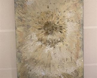 Now $665.00 - Was $950.00 Encaustic painting with inset quartz crystal pieces                60"h x 36"w
