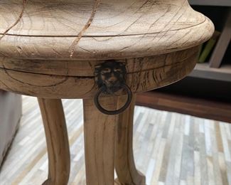 Now $315.00 - Was $450.00 Pr. Restoration Hardware 18th c. Lion's Head side tables  25"h x 17" diameter *splits on one top