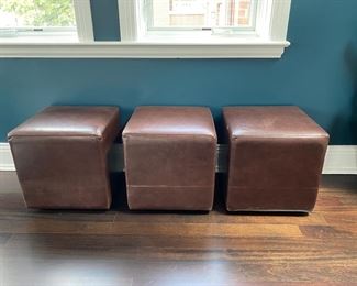 Now $385.00 - Was $550.00 Room & Board leather cube stools -  set of three  18"h x 18" square