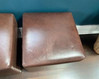 Now $385.00 - Was $550.00 Room & Board leather cube stools -  set of three  18"h x 18" square