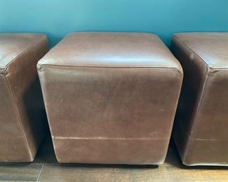 Now $385.00 - Was $550.00 Room & Board leather cube stools -  set of three  18"h x 18" square