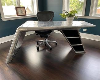 Now $685.00 - Was $975.00 Restoration Hardware  stainless aviator wing desk  30"h x 70" long x 35"d