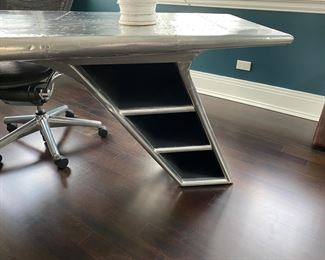Now $685.00 - Was $975.00 Restoration Hardware  stainless aviator wing desk  30"h x 70" long x 35"d