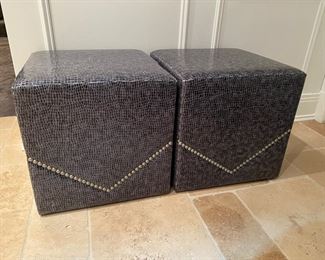 Now $315.00 - Was $450.00 pair custom patent alligator stools   - 2 pair available   20" square