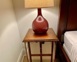 Now $262.00 - Was $375.00 Pair mirrored night stands shown with red glass table lamp  30"h x 18"w x 16"d