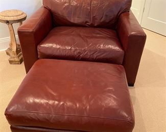 Now $850.00 - Was $1200.00 Crate and Barrel “Axis” leather chair & ottoman  Chair: 48"W x 43"D x 32"H                                               Ottoman: 32"W x26"D x 17"H