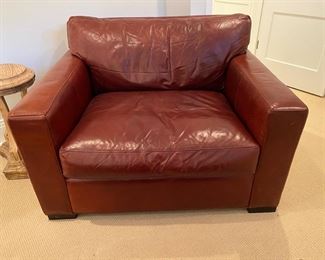 $1200.00 Crate and Barrel “Axis” leather chair & ottoman  Chair: 48"W x 43"D x 32"H                                               Ottoman: 32"W x26"D x 17"H