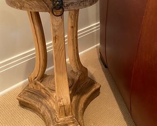 Now $315.00 - Was $450.00 Pr. Restoration Hardware 18th c. Lion's Head side tables  25"h x 17" diameter *splits on one top