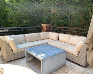  Janus et Cie woven sectional sofa  30" h x 104" x 106" x 36"d      cushions need cleaning or replacement