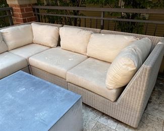  Janus et Cie woven sectional sofa  30" h x 104" x 106" x 36"d     cushions need cleaning or replacement