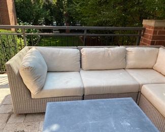  Janus et Cie woven sectional sofa  30" h x 104" x 106" x 36"d   cushions need cleaning or replacement