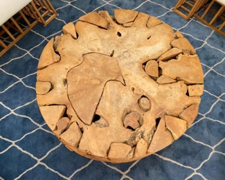  Williams Sonoma sliced teak coffee table                          16"h x 39" diameter