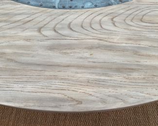  Custom limed oak dining table with zinc center  32"h x 72" diameter 