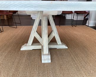  Custom limed oak dining table with zinc center  32"h x 72" diameter 