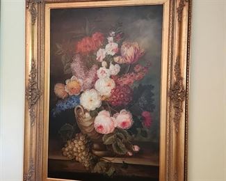 Gold Framed Floral Still Life Painting, 34” w x 46” h