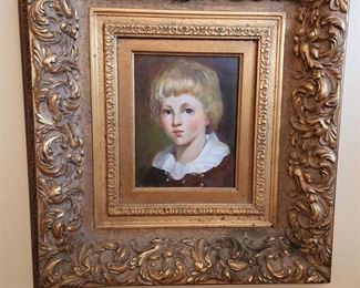 Gold Framed Oil Painting of Little Boy, Signed Stein, 22” w x 24” h
