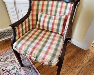 Wood Framed Plaid Accent Chair, 23” w x 34” h x 25” d