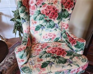 Pair of Floral Wingback Chairs, 30” w x 44” h x 30” d