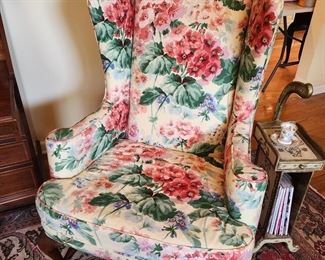 Pair of Floral Wingback Chair, 30” w x 44” h x 30” d