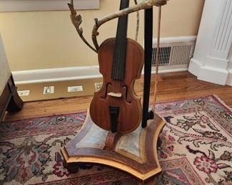 Violin Glass Top End Table, 26” w x 27” h x 26” d