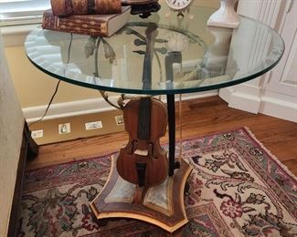 Violin Glass Top End Table, 26” w x 27” h x 26” d