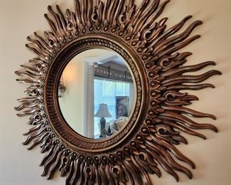 Gold Round Sunburst Mirror, 46” w x 46” h