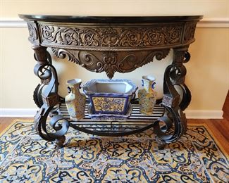 Ornate Wood Console Entranceway Table, 48” w x 36” h x 23” d