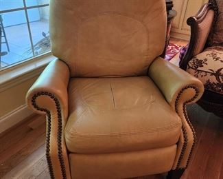 Pair of Bradington Young Tan Leather Recyliners, 36” w x 40” h x 36”d