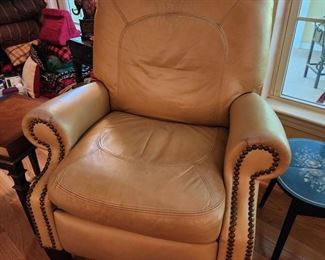 Pair of Bradington Young Tan Leather Recyliners, 36” w x 40” h x 36”d