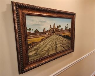 Framed Painting of Pathway into Temple, Signed Tang Bun, 41” w x 29” h 