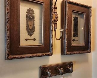 Pair of Lock & Key Framed Art, 14 1/2 “ w x 20 1/2” h