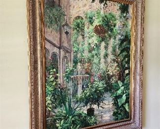 Large Framed Garden Atrium Painting, 38” w x 48” h