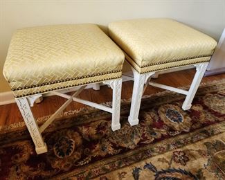 Pair of Yellow Upholstered Ottomans, 19” w x 21’’ h x 19” d