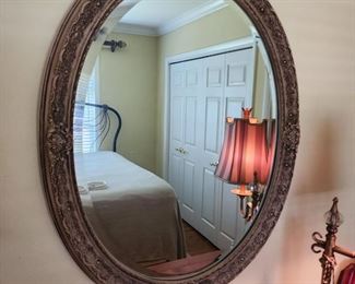 Oval Faux Wood Mirror, 31” w x 38” h