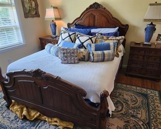 Charming Victorian Style Wood Queen Sized Bed, Headboard: 65” w x 66”h