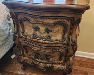 French Provincial Style Wood End Table w/ Two Drawers, 28” w x 33”h x 18” d