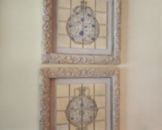 Pair of Framed Tile Mosaic Vase Art, 24” w x 24” h