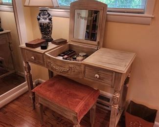 Wood Vanity w/ Stool, 42 1/2” w x 33” h x 15 1/2” d