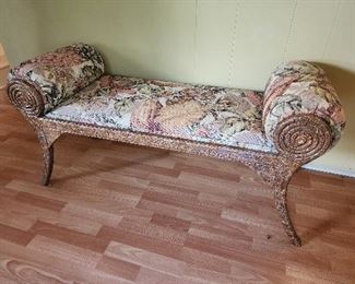 Floral Upholstered Scroll Arm Bench Settee, 49” w x 27” h x 19 1/2 d