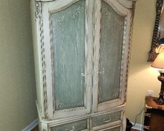 Painted French Provincial Farmhouse Armoire, 40” w x 80 1/2” h 21 1/2” d 