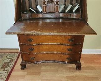Queen Anne Style Secretary Writing Desk, Closed: 35” w x 41” h x 17 1/2” d, Open: 29” d